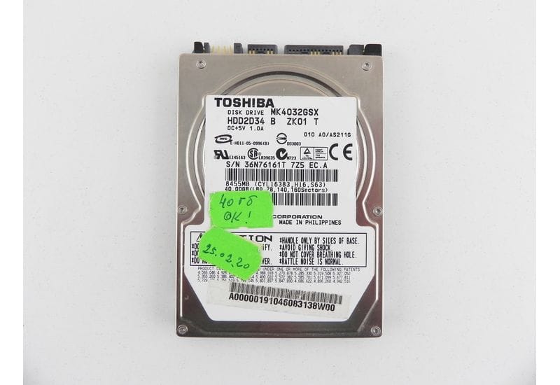 Toshiba MK4032GSX 40GB 2.5" SATA HDD жесткий диск рабочий