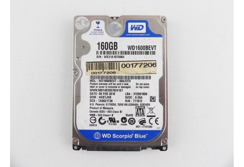Western Digital WD1600BEVT 160GB 2.5" SATA HDD жесткий диск рабочий