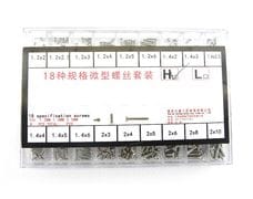 Набор Винтов для очков, фотоаппаратов, часов, ноутбуков 18 видов, цвет - серебристый