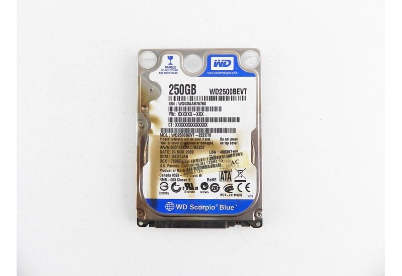 Western Digital WD2500BEVT 250GB 2.5" SATA HDD жесткий диск На Запчасти, Не рабочий